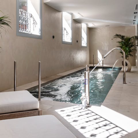 Make a beeline for the communal indoor pool for a refreshing way to greet the day