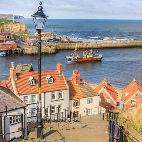 Walk to Whitby Harbour in five minutes – keep an eye out for the seals that sometimes make an appearance