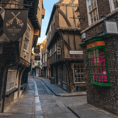 Take a trip to the medieval streets of The Shambles, eight minutes away