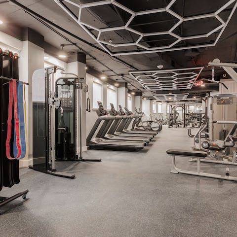 Head to the building's gym for a workout session