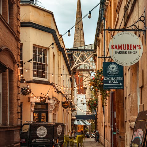 Discover the atmospheric old city and St Nicholas Market, a ten-minute walk away