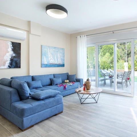Relax in the bright living area when the sun gets too hot outside