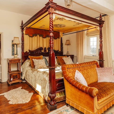 Feel like royalty waking up in a four poster bed each morning