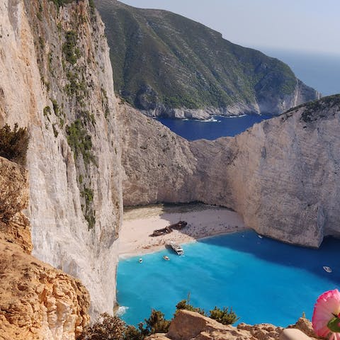 Venture to the north of the island and take in the iconic shipwreck at Navagio Beach