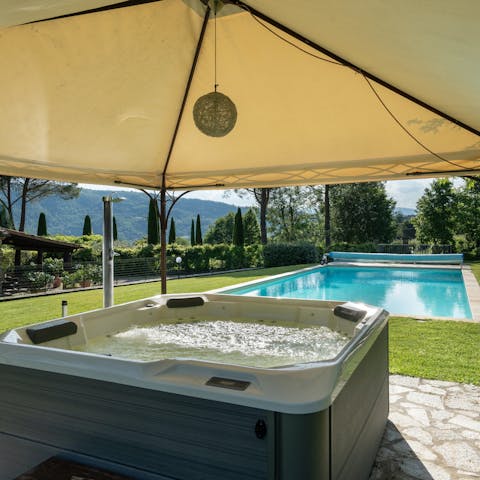 Sip Prosecco in the Jacuzzi or swim laps of the private pool