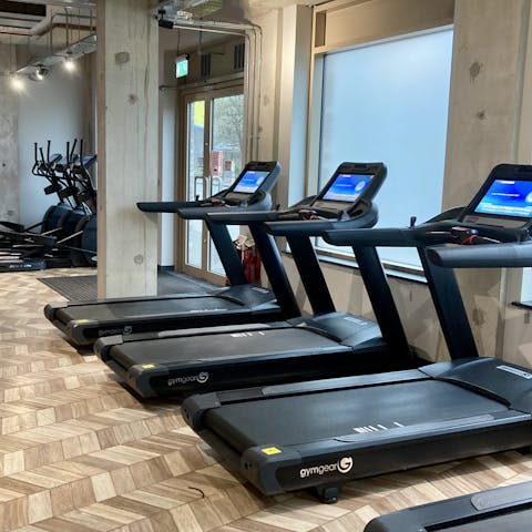 Break a sweat in the shared resident's gym, a five-minute walk away