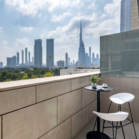 Lap up views of the Burj Khalifa from the private balcony