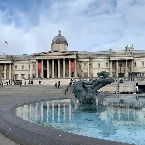 Visit the National Gallery at Trafalgar Square, only  a five–minute walk away