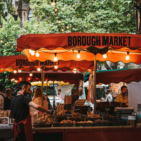 Sample everything at the famous Borough Market, fifteen minutes by tube