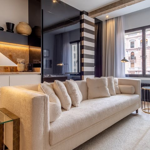 Relax on the comfy sofa after exploring Malasaña