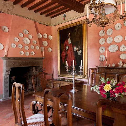 Dine like a royal by the open fireplace