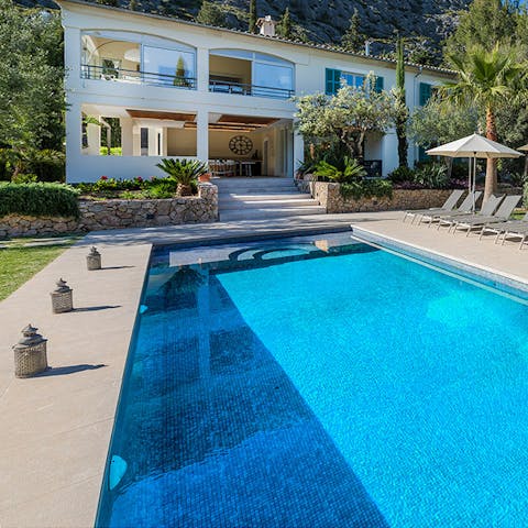 Take a refreshing dip in the private swimming pool 