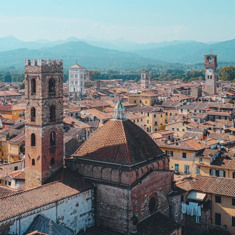 Discover the cobblestone streets and a Renaissance history of Lucca, 7km away