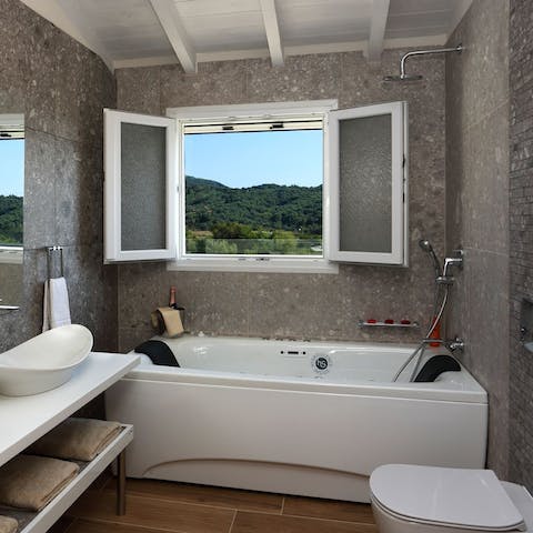 Unwind in the bathtub after a day of exploring Corfu