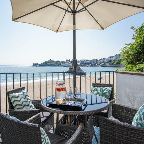 Toast the day’s end on the private terrace – the sunset views are unmissable