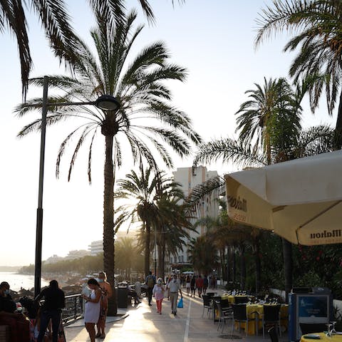 Head down to Marbella’s seafront for an evening meal – just a stroll away