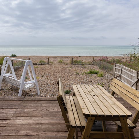 Admire the views over Pevensey Bay Beach as you tuck into an alfresco seafood lunch 
