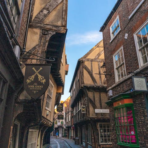 Walk three minutes to the Shambles, packed with boutiques and tea rooms