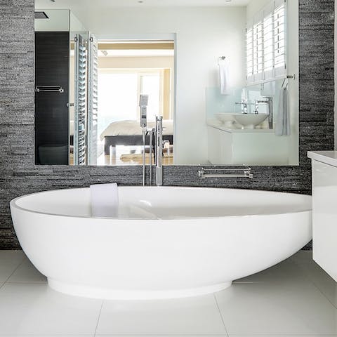 Relax sore muscles after a hike in the lavish soaker tubs