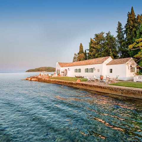 Stay in this gorgeous waterfront villa, on Corfu's southeast coast