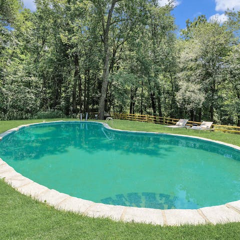 Soak in the natural serenity of this countryside setting from the pool