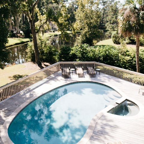 Spot wildlife on the lagoon from the upper deck of the home