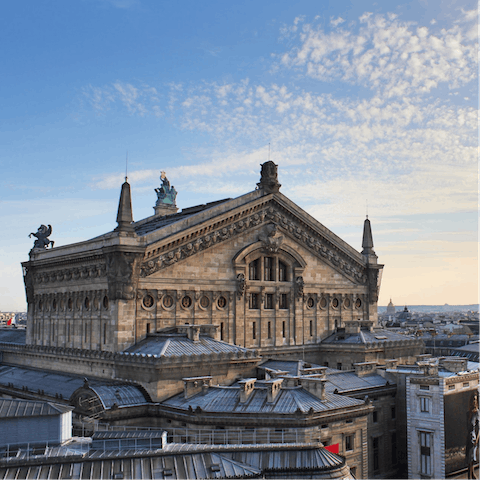 Visit the dazzling Palais Garnier, a twenty-minute walk from your home