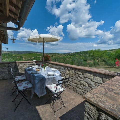 Enjoy breakfast on the terrace as you drink in the views