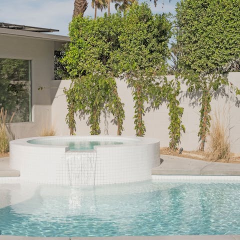 Enjoy an early morning dip in the pool, or an evening soak in the hot tub