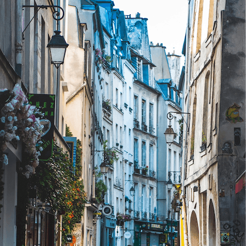 Wander the beautiful narrow streets of Le Marais, full of great boutiques and charming cafes, just a five-minute walk from home