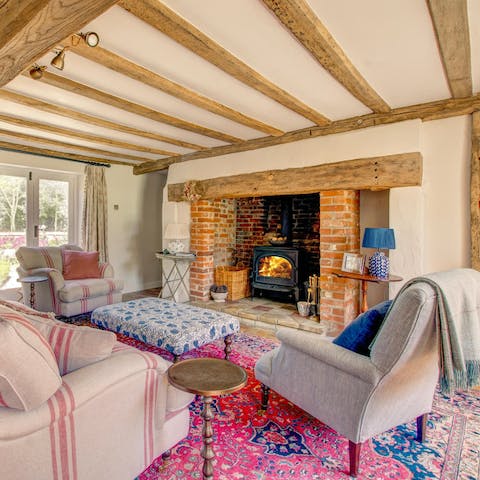 Cosy up around the fireplace after a fun-filled day out exploring the Suffolk coast