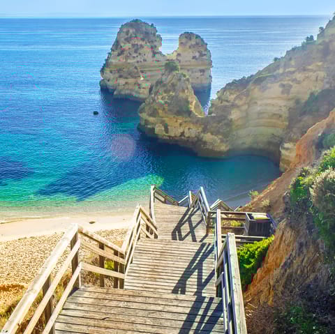 Explore the stunning coastline of the Algarve – the nearest beach is only a fourteen–minute drive