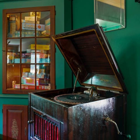 Admire the antique finds in each room – like this 19th century phonograph