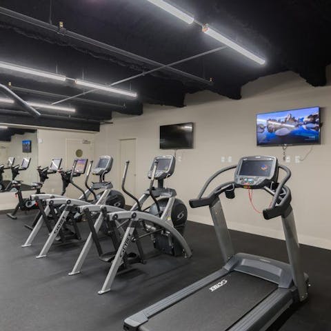 Enjoy a mood-lifting workout in the building's gym