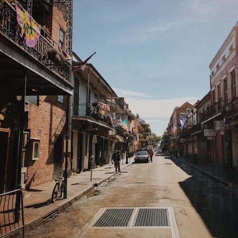 Explore the historic French Quarter, a five-minute walk away