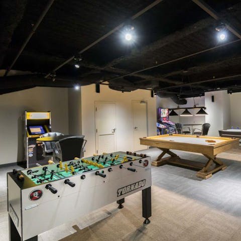 Unwind in the on-site games room at the end of a busy day