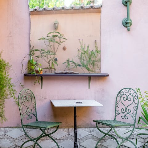 Sip your morning espresso on the leafy courtyard