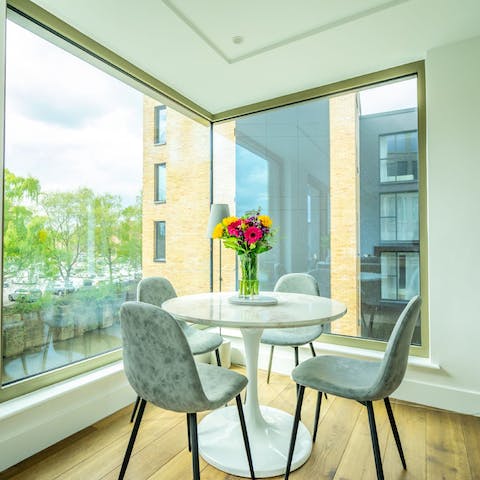 Enjoy a romantic dinner for two next to the huge windows