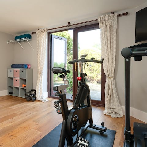 Work off a few calories in the home's fitness room