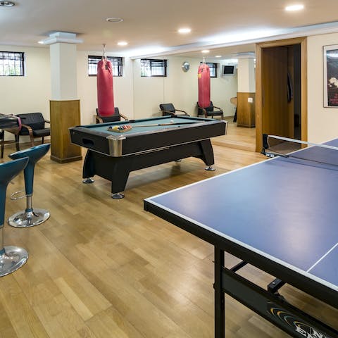Challenge your friends to a round of pool or table tennis