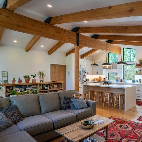 A rustic structure with wooden beams