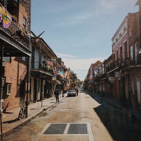 Take a twelve minute stroll to the storied French Quarter
