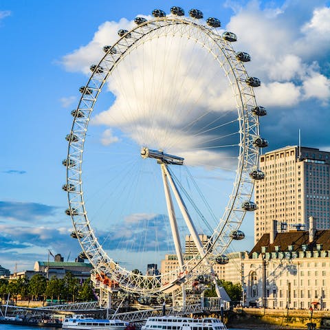 Take a ride on the London Eye, a twenty-eight-minute walk away