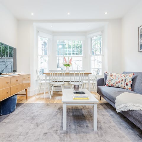 Sit down to a celebratory meal at the sunny window-side table