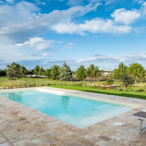 Swim in the private pool as the sun warms your skin