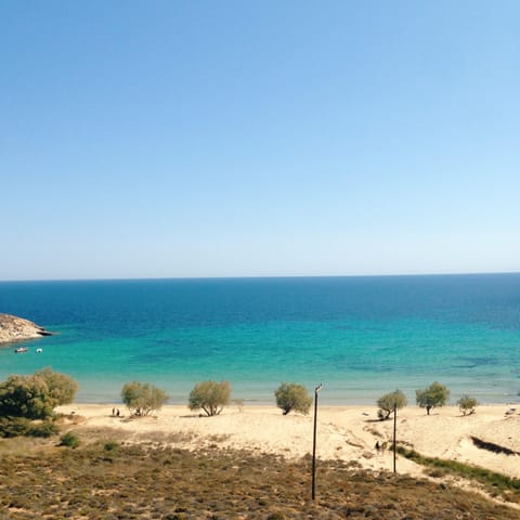 Swim in the clear blue Aegean Sea – the nearest beach is 800 metres away