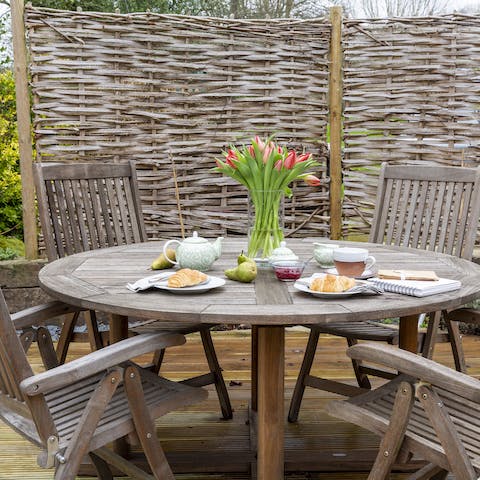Enjoy a spot of tea out in the courtyard