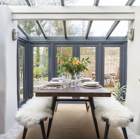 Eat your meals in the stunning dining area which opens to the private courtyard