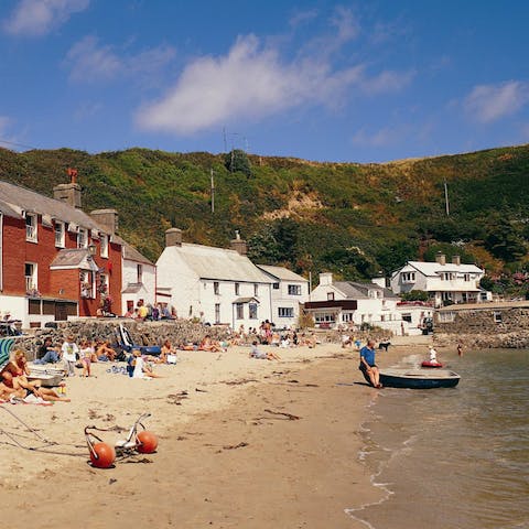 Discover Penllech Beach, a ten-minute drive away