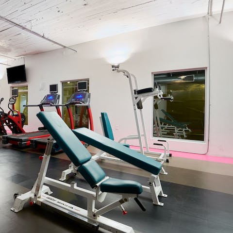 Head down to the private, in-building gym first thing in the morning